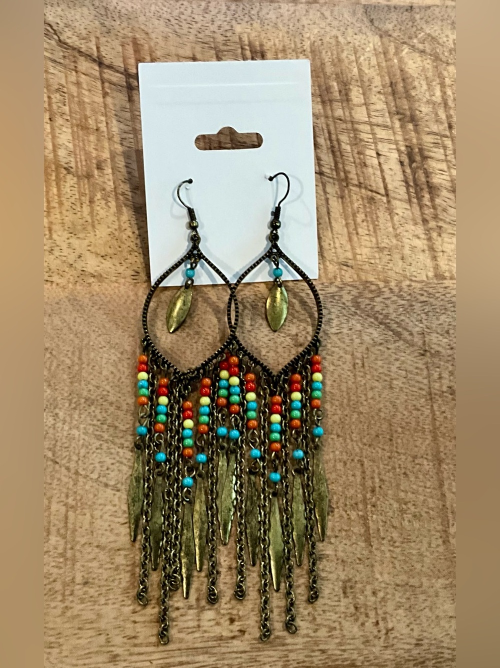Bohemian Beaded Fringe Drop Earrings - Turquoise & Coral